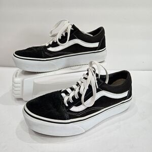Vans Old Skool Skate Sneakers Wms 6.5 Low Top Black Canvas Suede White Stripe